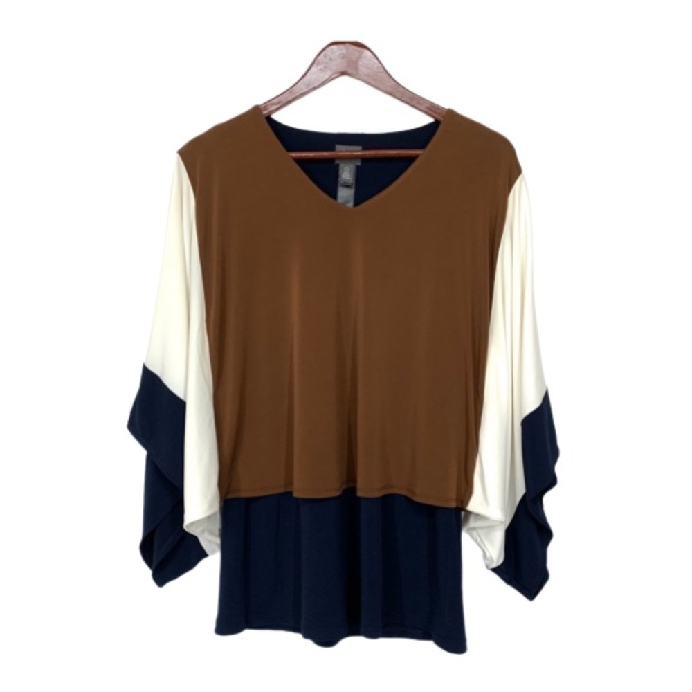 Travelers By Chicoβs Travel Friendly Colorblock Blouse With Wide Sleeve Overlay